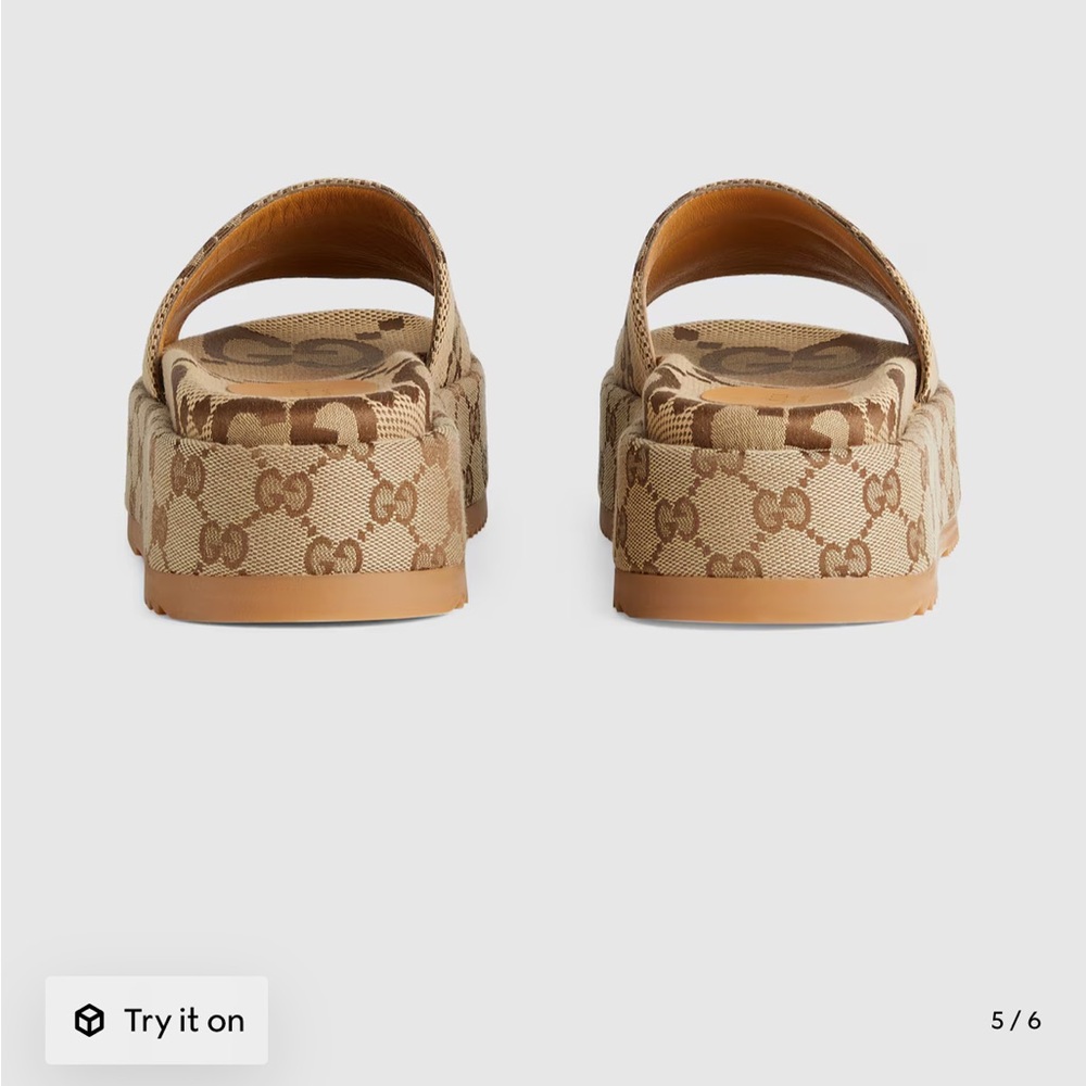 Gucci Beige and Brown platform GG Pattern Slides-worn once! Comes with bag/box - Picture 7 of 14